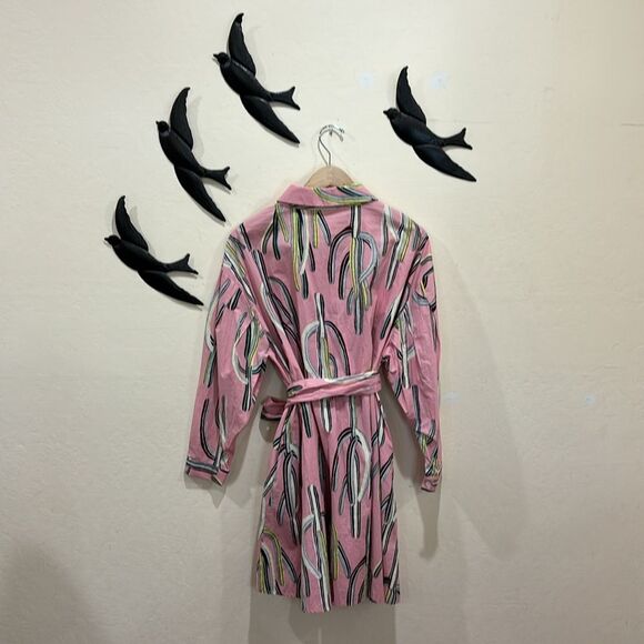 Sorry, Too Much Love Saguaro Cactus Print Cotton Shirt Dress With Belt - Pink XL - Picture 11 of 12